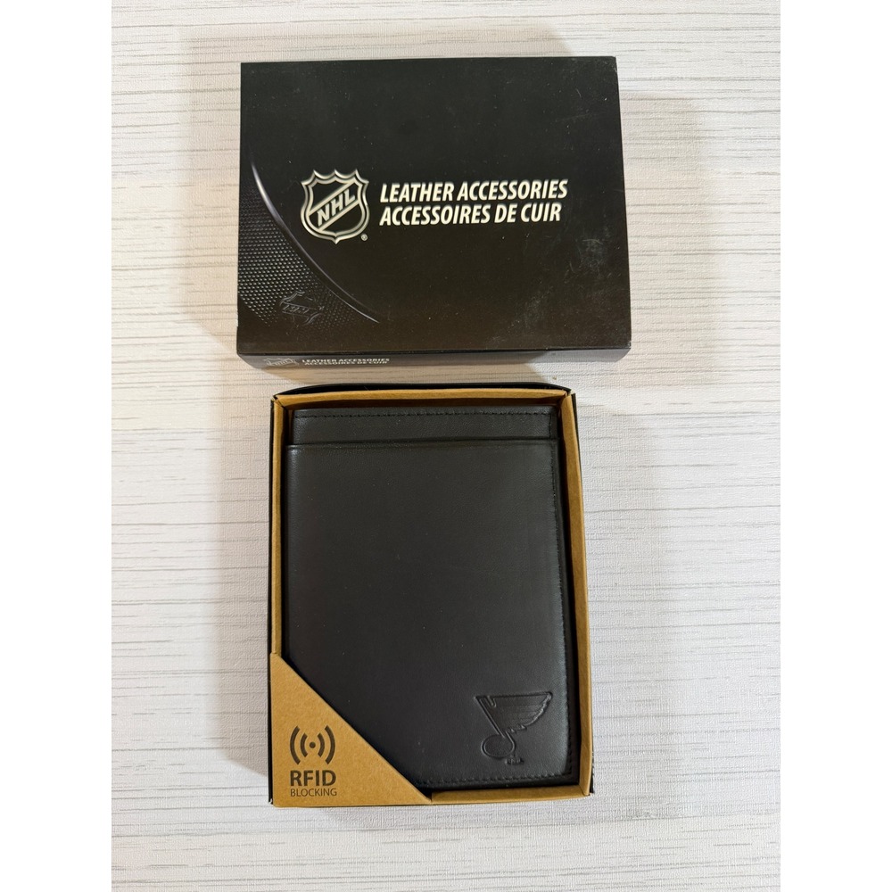 NHL St. Louis Blues Rico Industries Black Genuine Leather RFID Bifold Wallet NEW